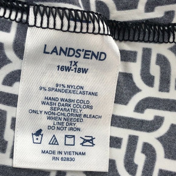 Lands' End Black and White Geometric Print Jersey Knit Long Sleeve Top Comfy - Picture 6 of 8
